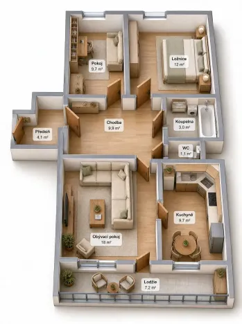 Prodej bytu 3+1, Kladno, Václava Rabase, 69 m2