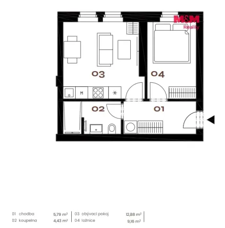 Prodej bytu 2+kk, Praha - Smíchov, Grafická, 34 m2