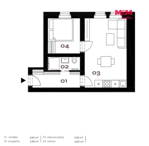 Prodej bytu 2+kk, Praha - Smíchov, Grafická, 35 m2