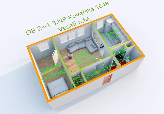 Prodej bytu 2+1, Veselí nad Moravou, Kovářská, 43 m2
