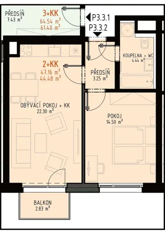 Prodej bytu 2+kk, Brno, Veveří, 50 m2