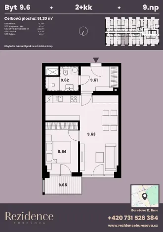 Prodej bytu 2+kk, Brno, Burešova, 51 m2