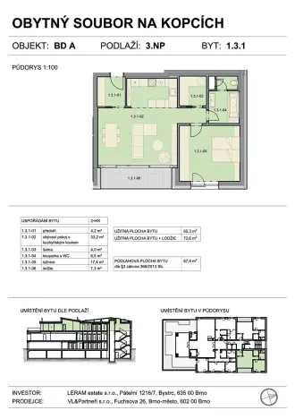 Prodej bytu 2+kk, Brno, Na kopcích, 68 m2
