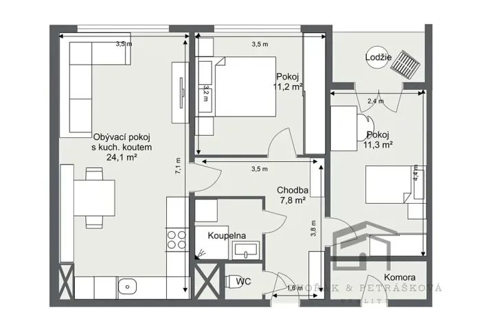 Prodej bytu 3+kk, Praha - Modřany, Levského, 60 m2