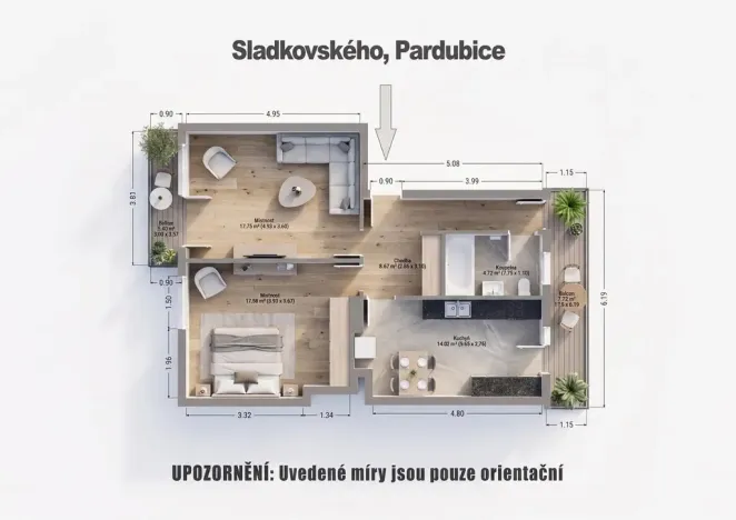 Prodej bytu 2+1, Pardubice - Zelené Předměstí, Sladkovského, 76 m2