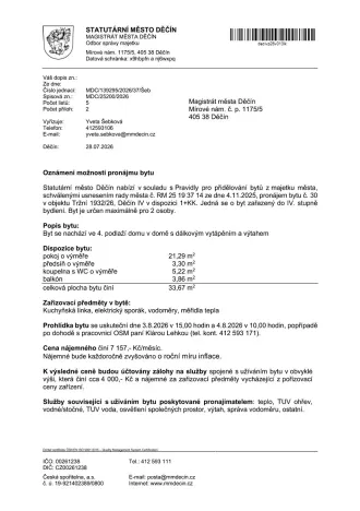 Pronájem bytu 1+kk, Děčín, Tržní, 33 m2