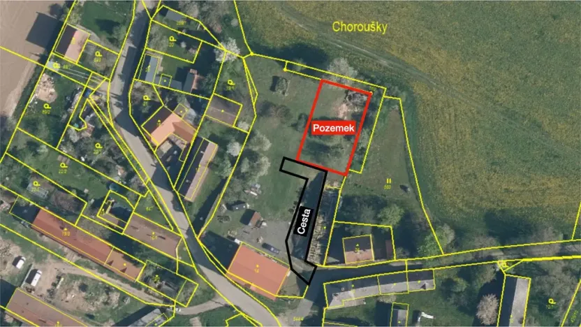 Prodej pozemku, Chorušice, 850 m2