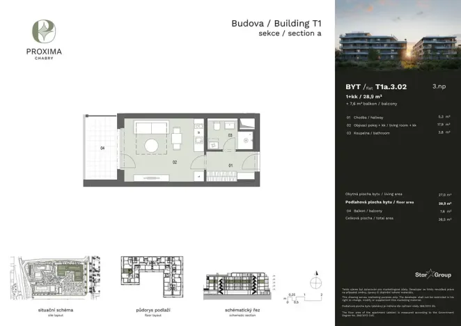 Prodej bytu 1+kk, Praha - Dolní Chabry, Podhorská, 28 m2