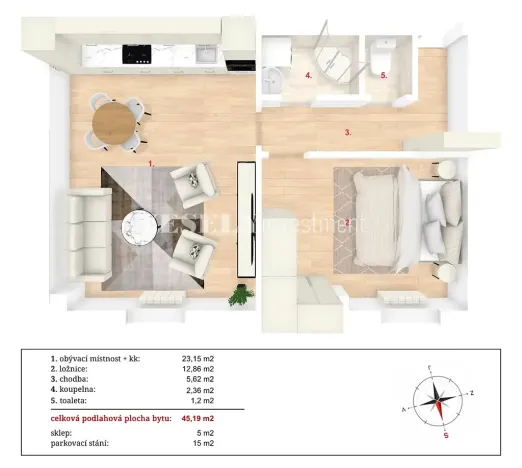 Prodej bytu 2+kk, Benešov, Rubešova, 45 m2
