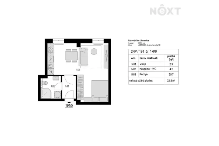 Pronájem bytu 1+kk, Jilemnice, Jana Harracha, 35 m2