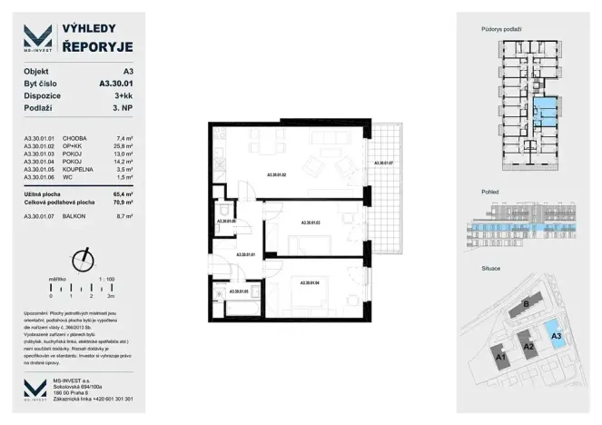 Pronájem bytu 3+kk, Praha - Řeporyje, Haenkeho, 65 m2