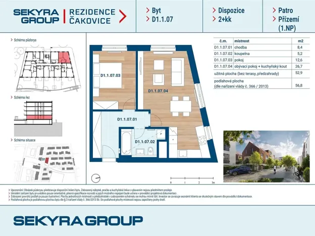 Prodej bytu 2+kk, Praha - Čakovice, Schoellerova, 53 m2