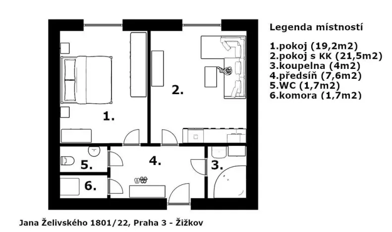 Prodej bytu 2+kk, Praha - Žižkov, Jana Želivského, 56 m2