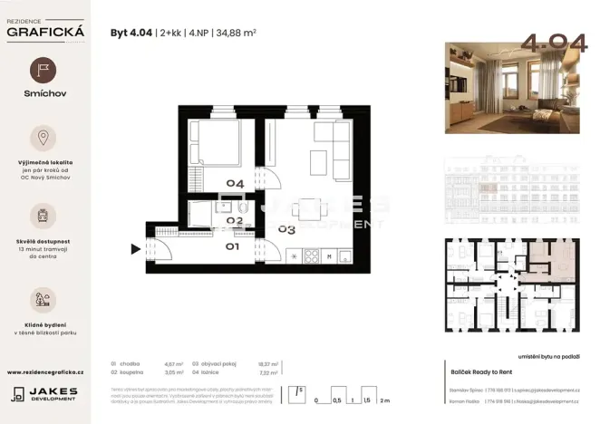 Prodej bytu 2+kk, Praha - Smíchov, Grafická, 35 m2