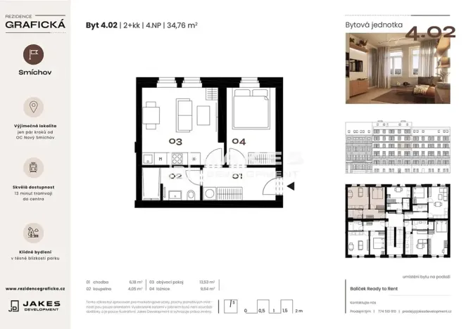 Prodej bytu 2+kk, Praha - Smíchov, Grafická, 35 m2