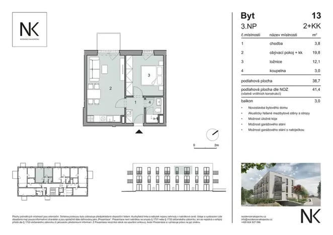 Prodej bytu 2+kk, Třeboň, Na Kopečku, 39 m2