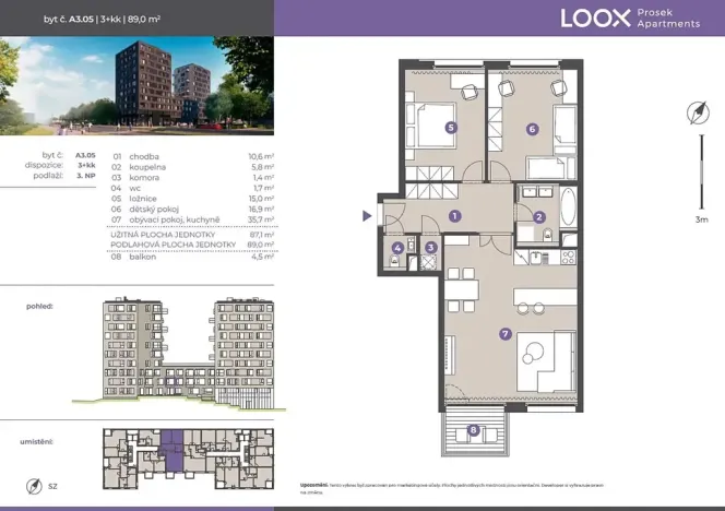 Pronájem bytu 3+kk, Praha - Prosek, Litoměřická, 87 m2