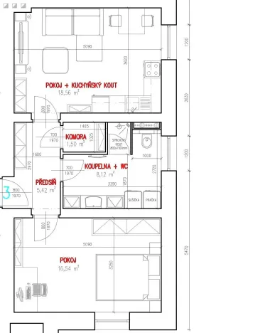 Pronájem bytu 2+kk, Děčín, Ústecká, 54 m2