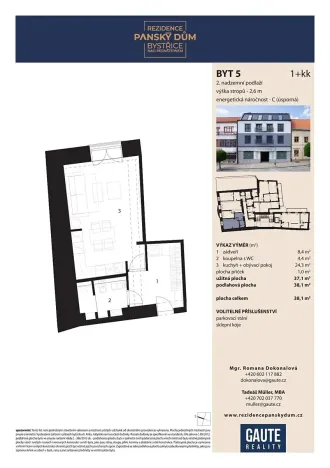 Prodej bytu 1+kk, Bystřice nad Pernštejnem, Masarykovo náměstí, 38 m2
