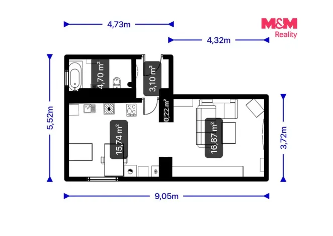 Pronájem bytu 1+1, Horní Slavkov, Dlouhá, 36 m2