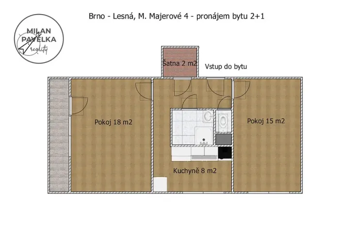 Pronájem bytu 2+1, Brno - Lesná, Marie Majerové, 58 m2