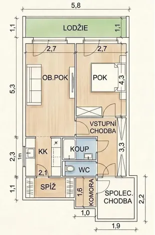 Prodej bytu 2+1, Praha - Hostivař, Kozmíkova, 47 m2