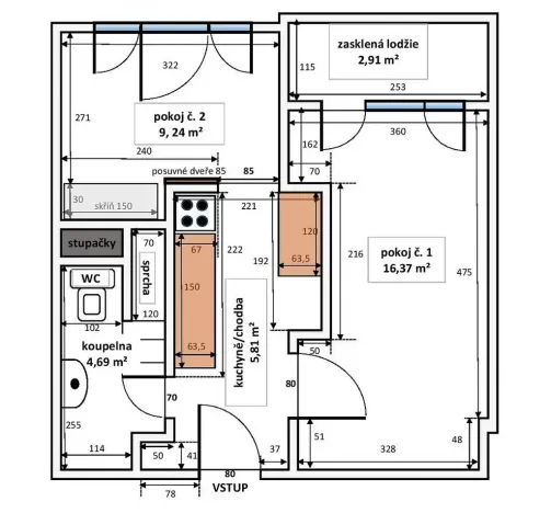 Pronájem bytu 2+kk, Kralupy nad Vltavou, sídl. Hůrka, 39 m2