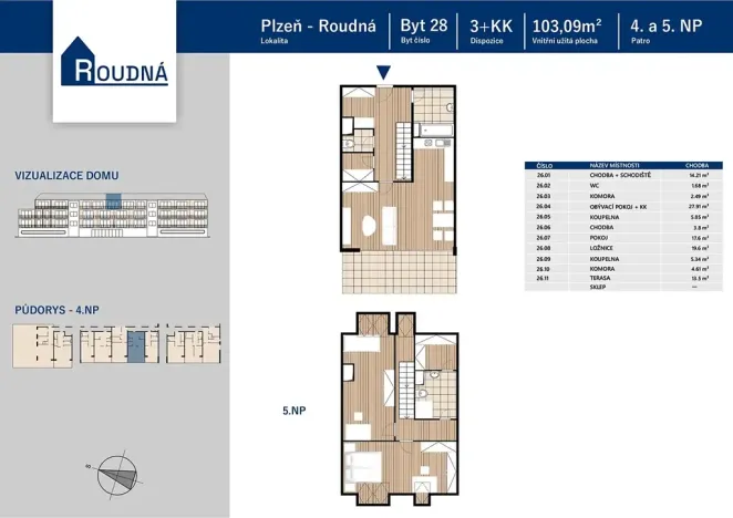 Prodej bytu 3+kk, Plzeň, Na Roudné, 103 m2