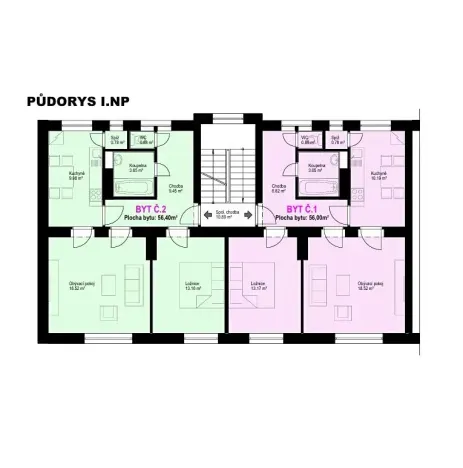 Pronájem bytu 2+1, Rokycany, Družstevní, 56 m2