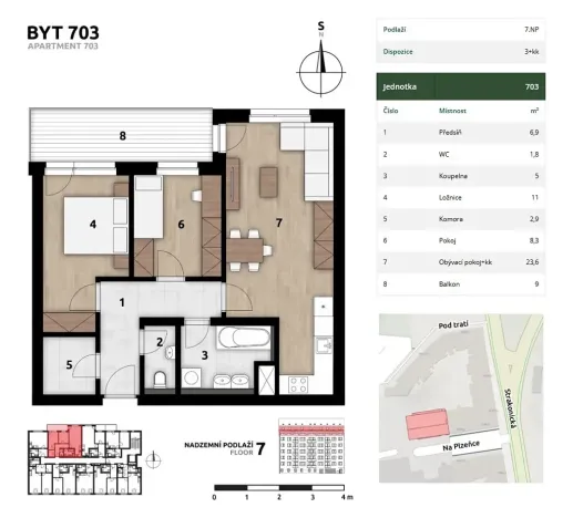 Prodej bytu 3+kk, Praha - Smíchov, Na Plzeňce, 65 m2