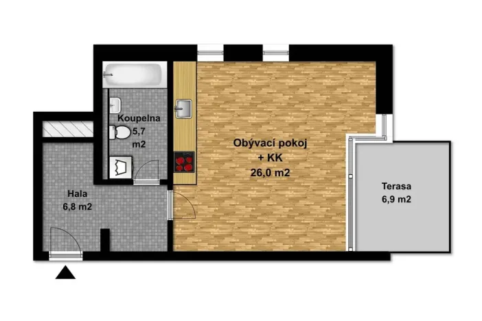 Pronájem bytu 1+kk, Velký Osek, U hřiště, 38 m2