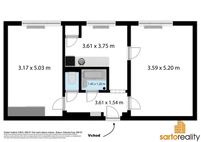 Prodej bytu 2+1, Ústí nad Labem, Dukelských hrdinů, 53 m2