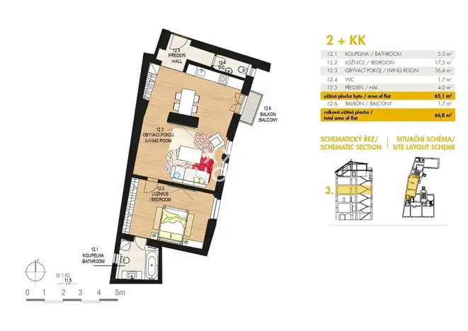 Pronájem bytu 2+kk, Praha - Nové Město, Soukenická, 65 m2