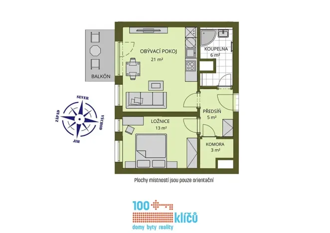 Pronájem bytu 2+kk, Praha - Lipence, Černošická, 48 m2