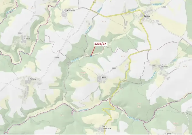 Dražba lesa, Čestín, 2055 m2