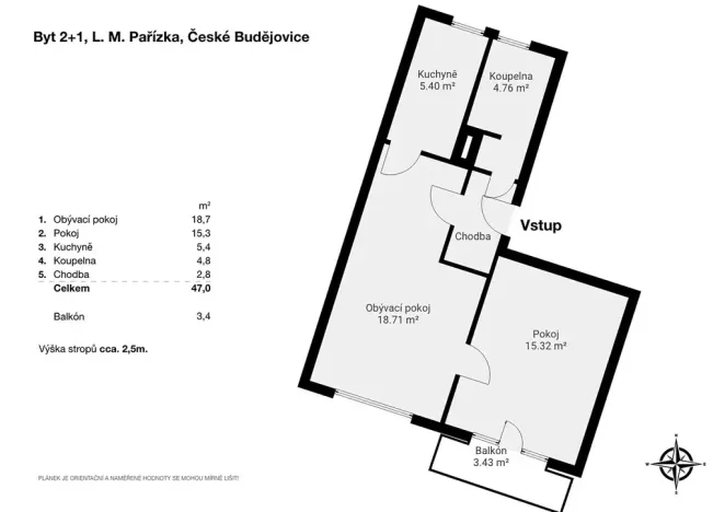 Pronájem bytu 2+1, České Budějovice, L. M. Pařízka, 53 m2