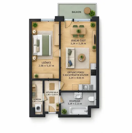 Pronájem bytu 2+kk, Praha - Dolní Měcholupy, Honzíkova, 59 m2