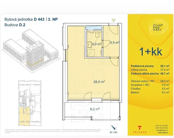 Pronájem bytu 1+kk, Brno, Pod Kavkami, 40 m2