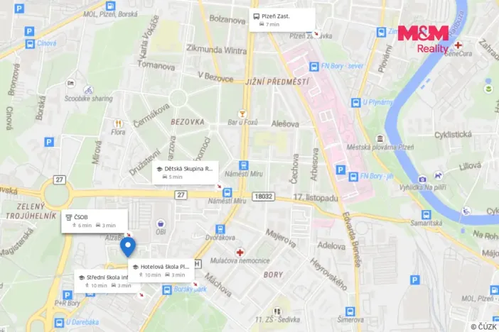Pronájem bytu 2+kk, Plzeň - Jižní Předměstí, U Borských kasáren, 44 m2