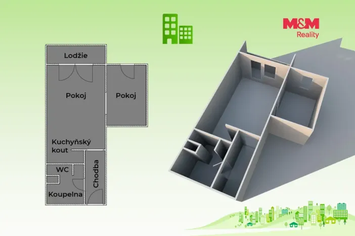 Pronájem bytu 2+kk, Kelč, 37 m2