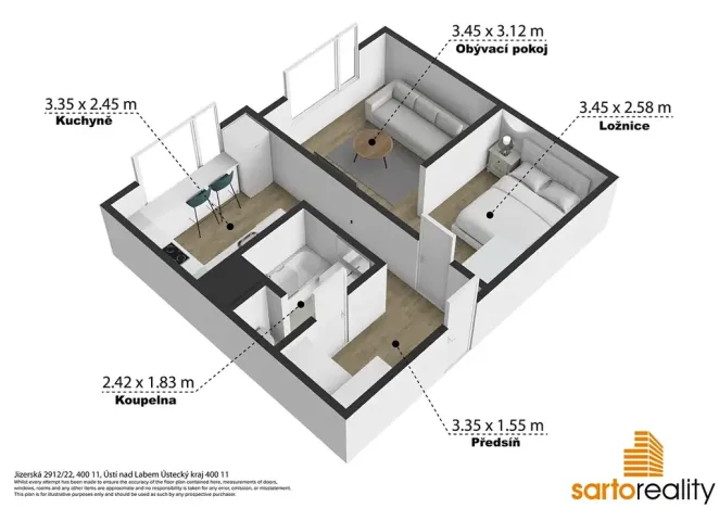 Prodej bytu 1+1, Ústí nad Labem, Jizerská, 42 m2
