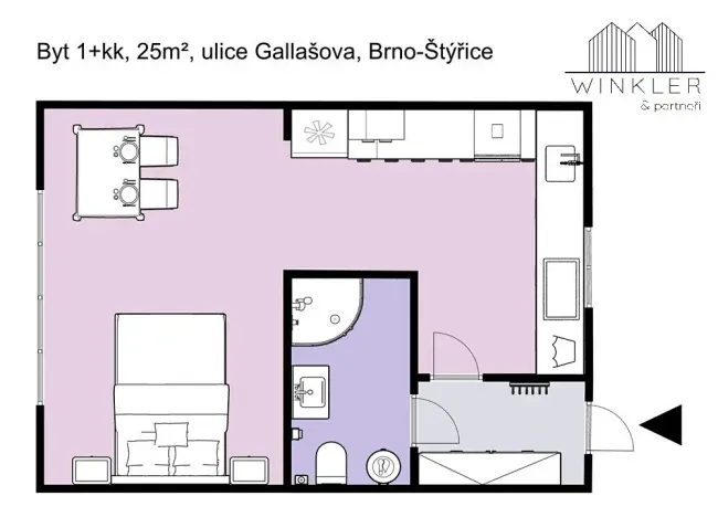 Pronájem bytu 1+kk, Brno, Gallašova, 28 m2