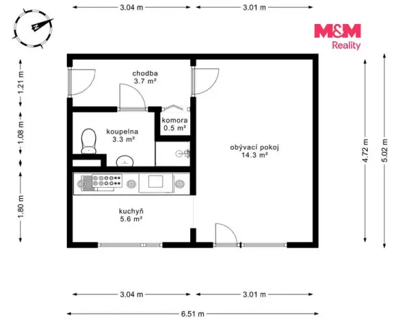 Prodej bytu 1+1, Milovice - Mladá, Braniborská, 27 m2