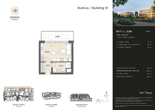 Prodej bytu 1+kk, Praha - Dolní Chabry, Velemínská, 28 m2