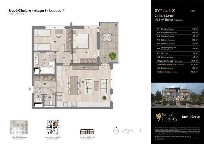 Prodej bytu 3+kk, Praha - Dolní Chabry, Velemínská, 83 m2