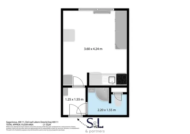 Prodej bytu 1+kk, Ústí nad Labem, Gagarinova, 21 m2