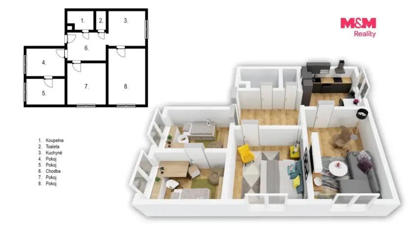 Prodej bytu 4+1, Nučice, 73 m2