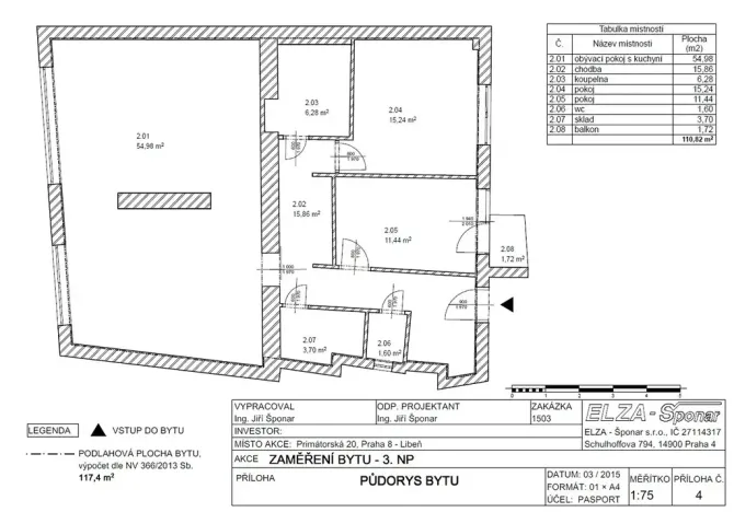 Prodej bytu 3+kk, Praha - Libeň, Primátorská, 117 m2