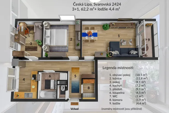 Pronájem bytu 3+1, Česká Lípa, Svárovská, 62 m2