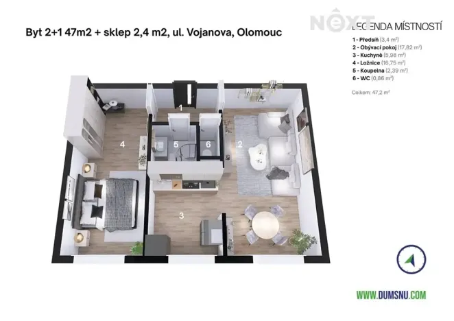 Prodej bytu 2+1, Olomouc, Vojanova, 47 m2